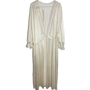 Vintage Lorraine Robe USA Bridal Tie Waist Scalloped Lace Elastic Ivory 2X NWT